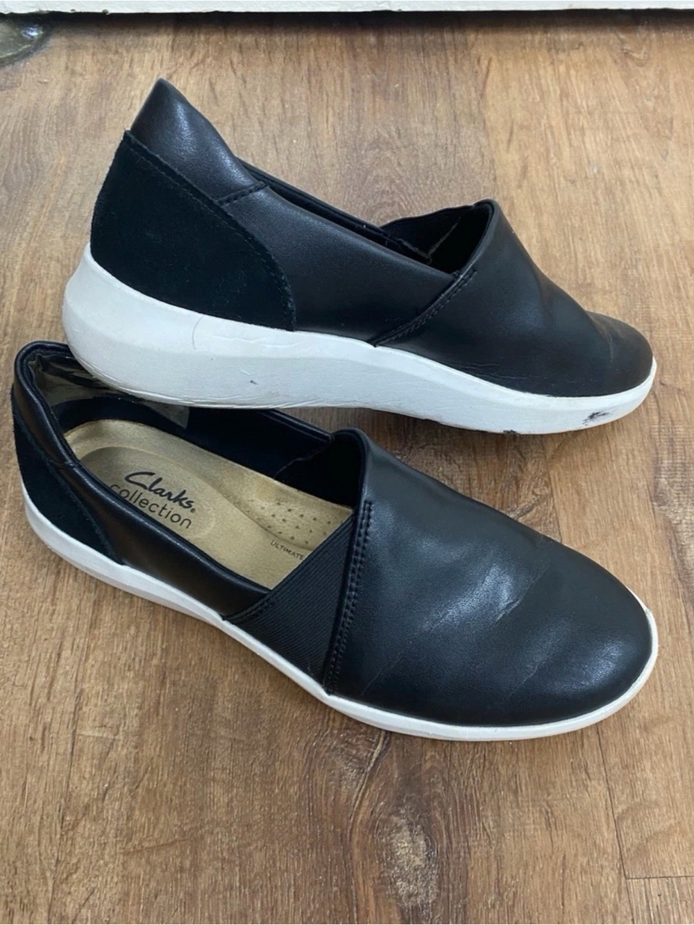Clarks Collection Kayleigh Step Loafers Flats Sneakers Black Leather, Size 10M